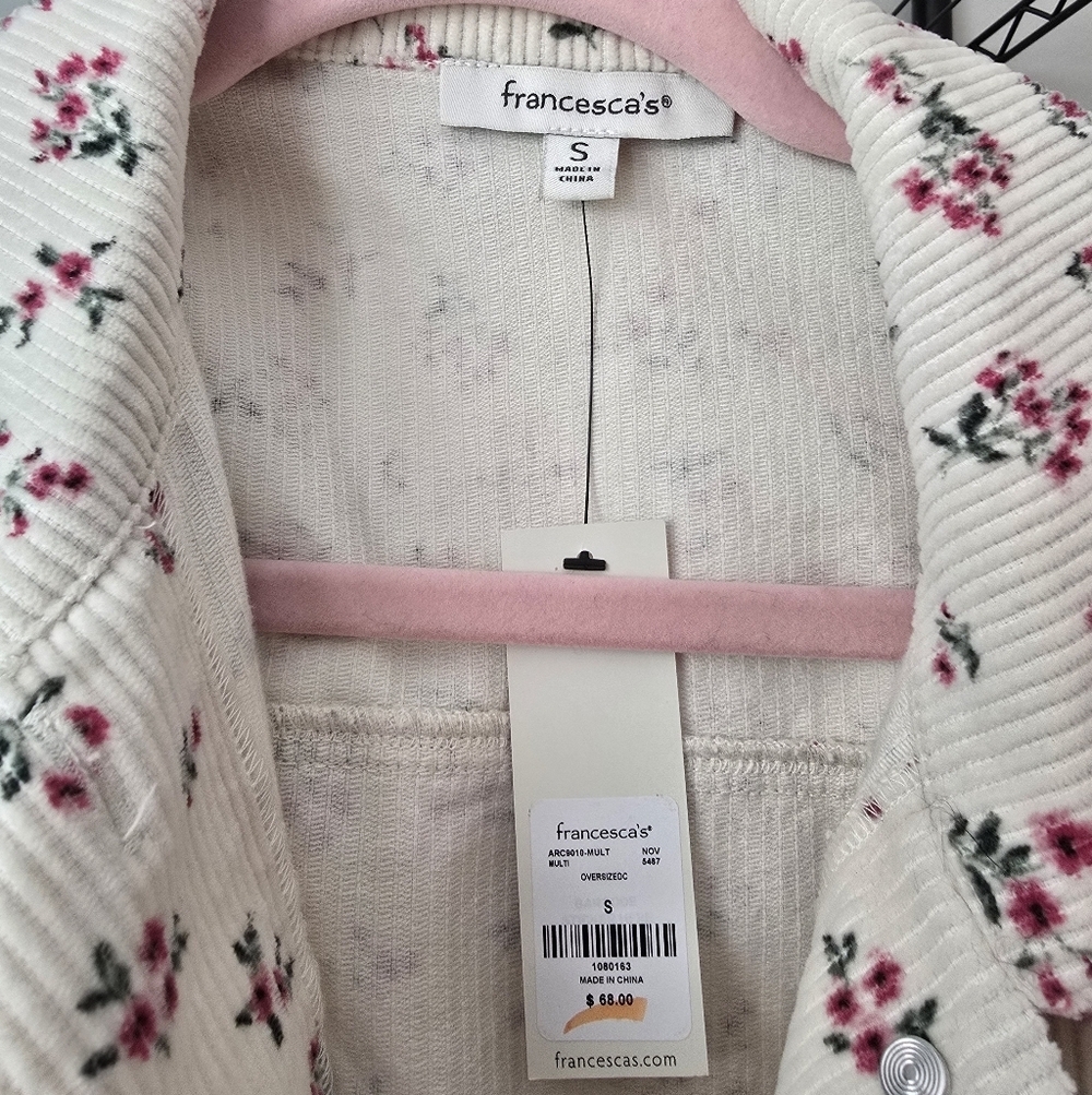 NWT Francescas Pink and Cream Floral Jean Jacket Oversized - Picture 4 of 4